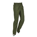 Original Swedish military green formal pants with pleated front and stirrup design for durability and style.