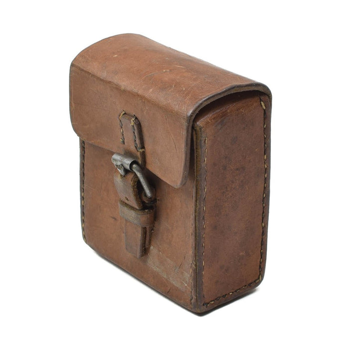 Vintage Swedish military leather magazine pouch,  secure buckle and universal belt attachment, compact and durable design