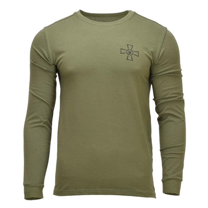 Original Ukrainian military long sleeve undershirt in olive green with Tryzub emblem on chest, durable and comfortable fit