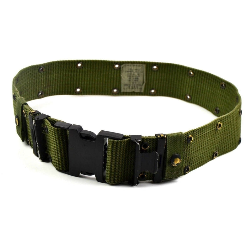 Original U.S. Army wide canvas tactical belt with durable plastic buckle and metal eyelets for military and outdoor use