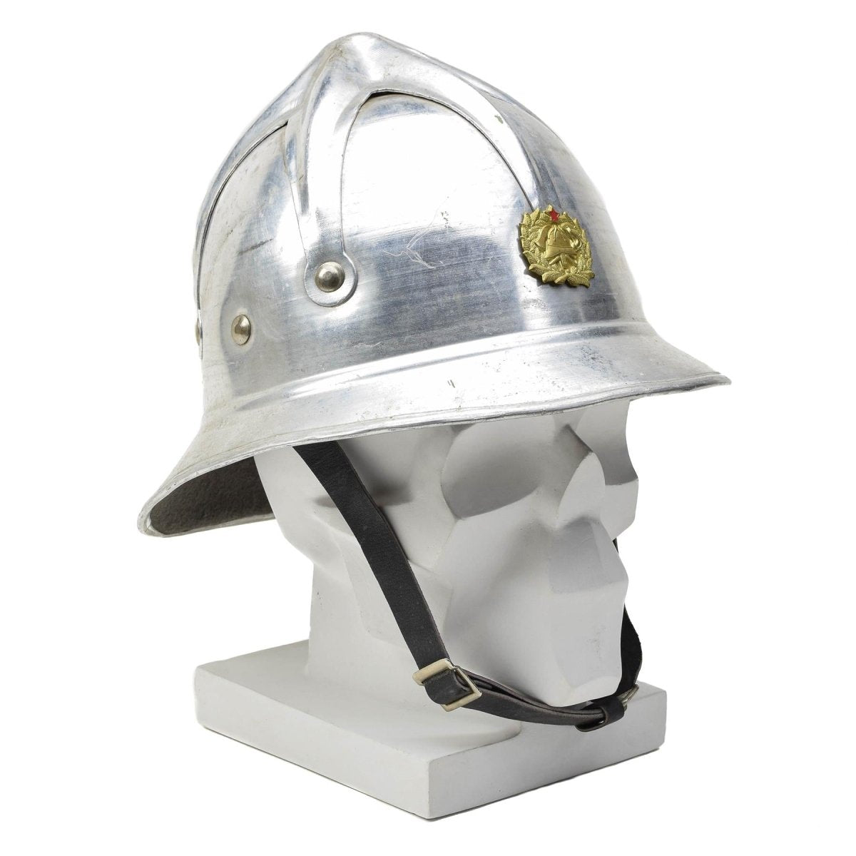 Original Yugoslavia military gray aluminum fireman helmet red start badge army