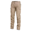 Tan Pentagon BDU 2.0 combat pants with reinforced knees, zip fly, cargo pockets, and durable ripstop fabric.