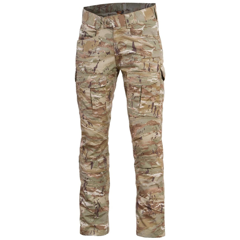 Pentagon Ranger 2.0 military style lizard camo pants with reinforced ripstop fabric and multiple cargo pockets.