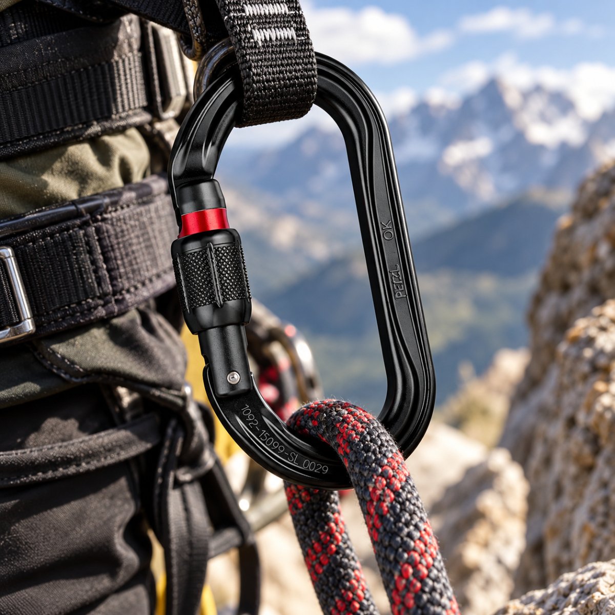 PETZL OK SCREW-LOCK Symmetric Aluminum Carabiner Rigging Black 24kN