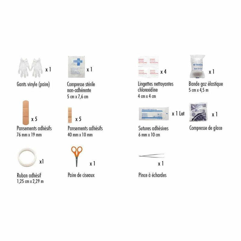 List of medical supplies with corresponding quantities on a white background