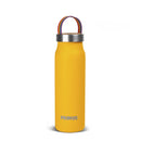 Yellow Primus Klunken 500ml stainless steel vacuum flask with rainbow handle strap for hiking and camping.