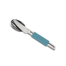 Lightweight Primus Leisure camping cutlery set with knife, fork, and spoon in compact blue silicone grip handle.