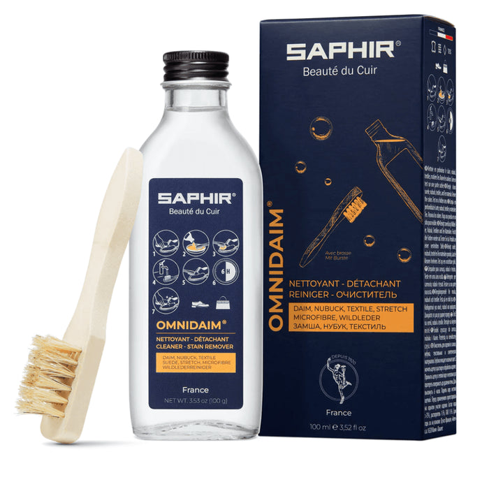 Saphir Omnidaim Suede Nubuck Shoe Cleaner 100ml Neutral Brush Included - GoMilitar