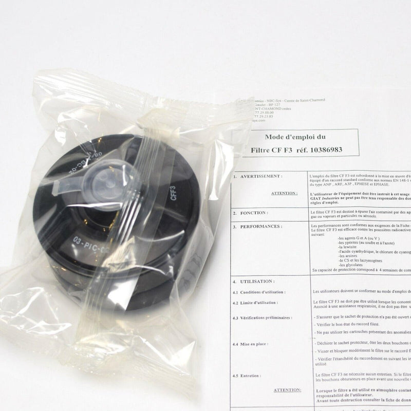 New NATO CF F3 40mm filter for Soviet Russian PDF-7 child gas mask, sealed in protective plastic packaging