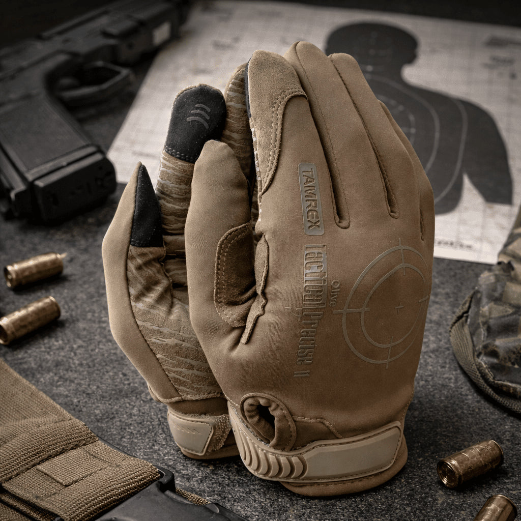TAMREX Precise Tactical Gloves PU Leather Flexible Spandex Touchscreen Olive