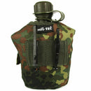 U.S. Army style M1 canteen with camouflage cover, cover cup, and alice clips for outdoor and military use