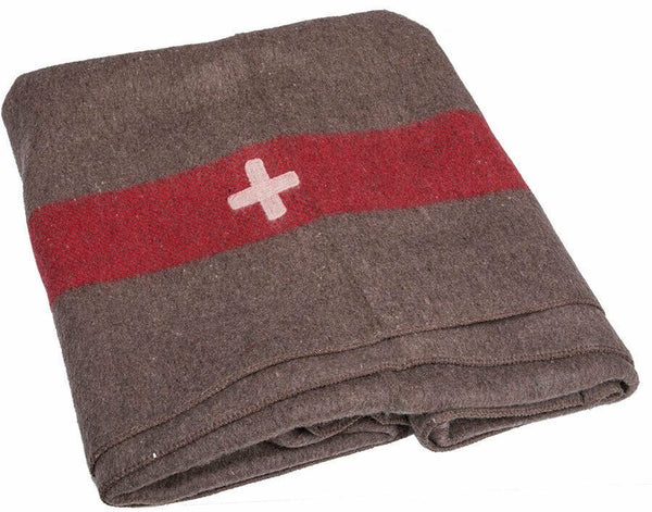 Vintage swiss army blanket wool military woollen red stripe cross REPRO NEW - GoMilitar