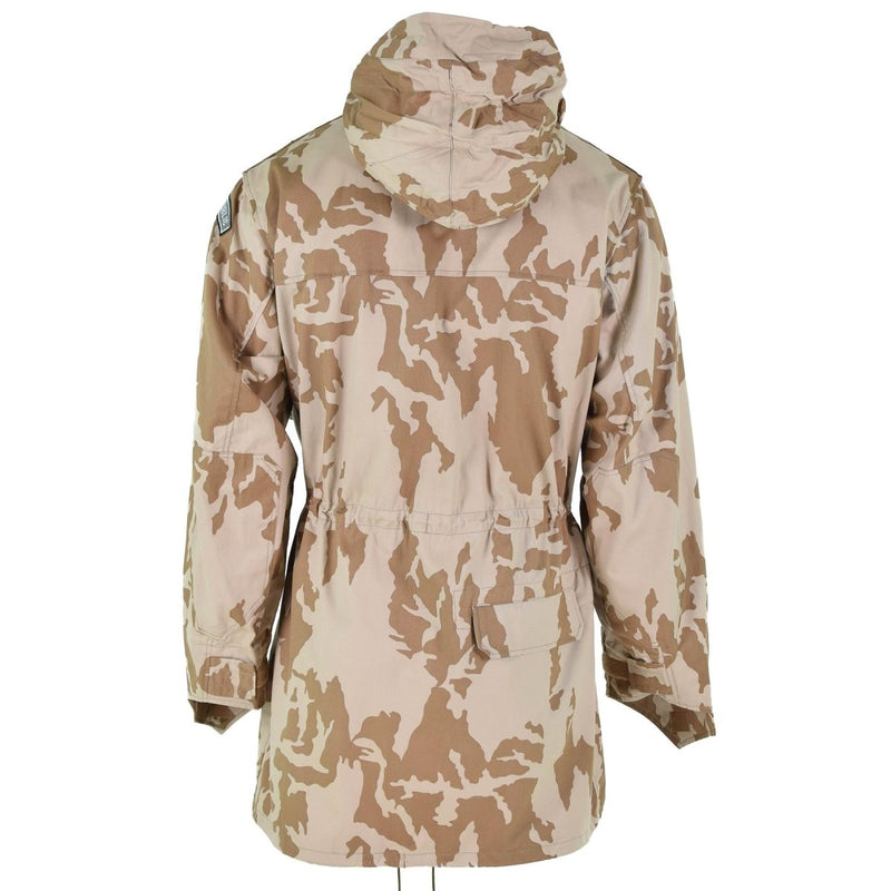 Original vintage Czech army parka windproof jacket BDU desert camo military surplus hooded long sleeve adjustable sleeves
